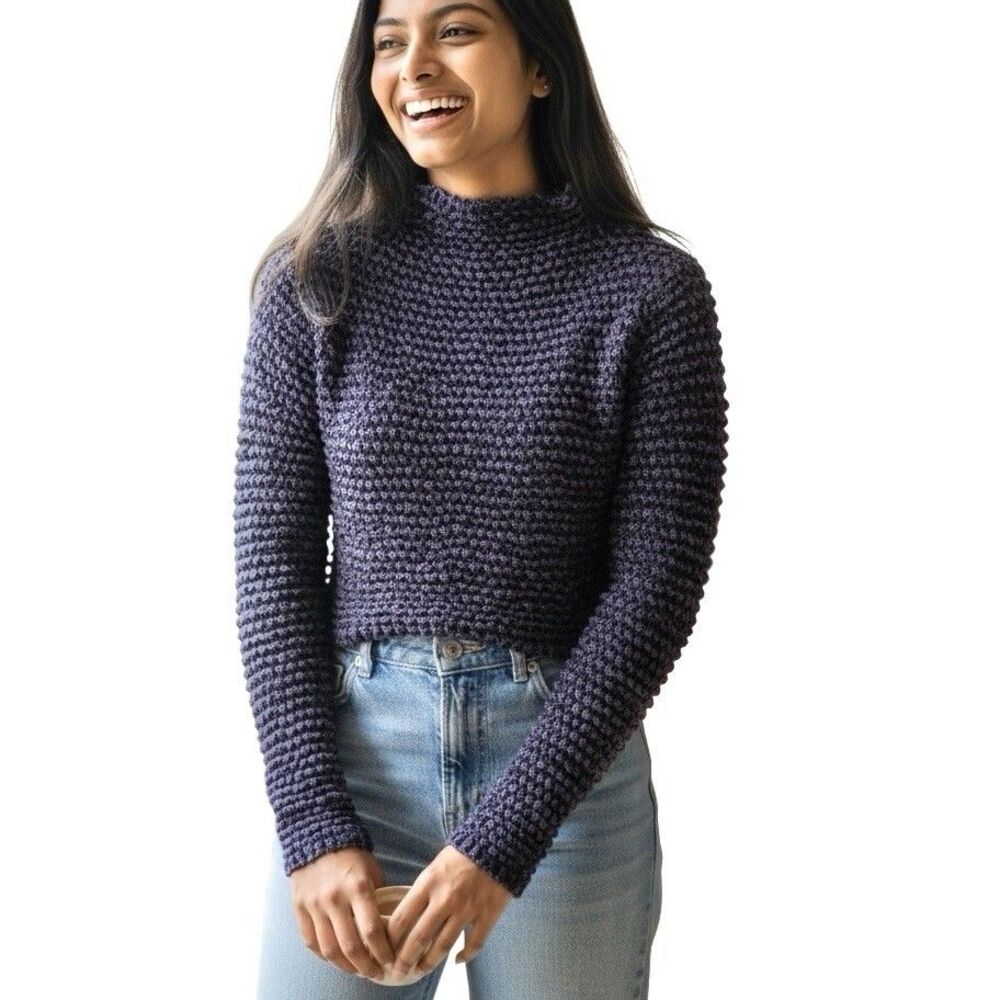 PS-3983 PERISCOPE Popcorn Top Blue Stretch Crinkle Sweater One Size Fits Most